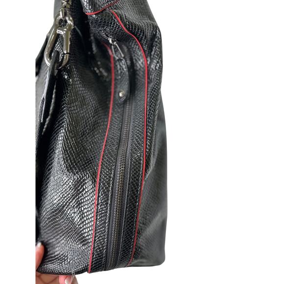 Barbarossa Black Shiny Snakeskin Hand Shoulder Bag Slouchy Large - Picture 5 of 10